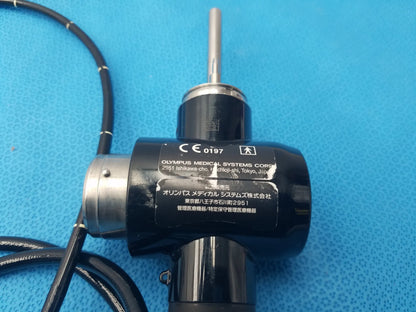 Black Olympus evis exera II video gastroscope type 1t180 with silver metallic joints and slender metal tip for medical use