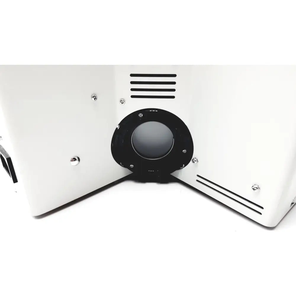 White rectangular olympus bx51tf microscope with black circular lens and ventilation slits displaying some body damage