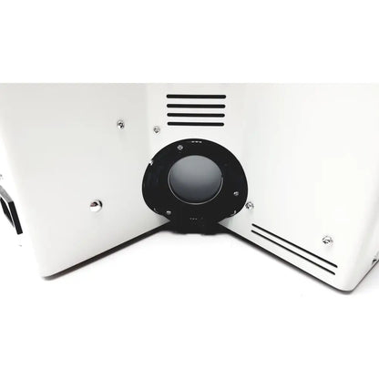 White rectangular olympus bx51tf microscope with black circular lens and ventilation slits displaying some body damage