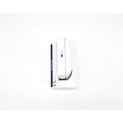 White oreck window cleaning wand with ergonomic design and blue accent stripe featured with olympus capsule recorder re-10 and maj-2032 cradle