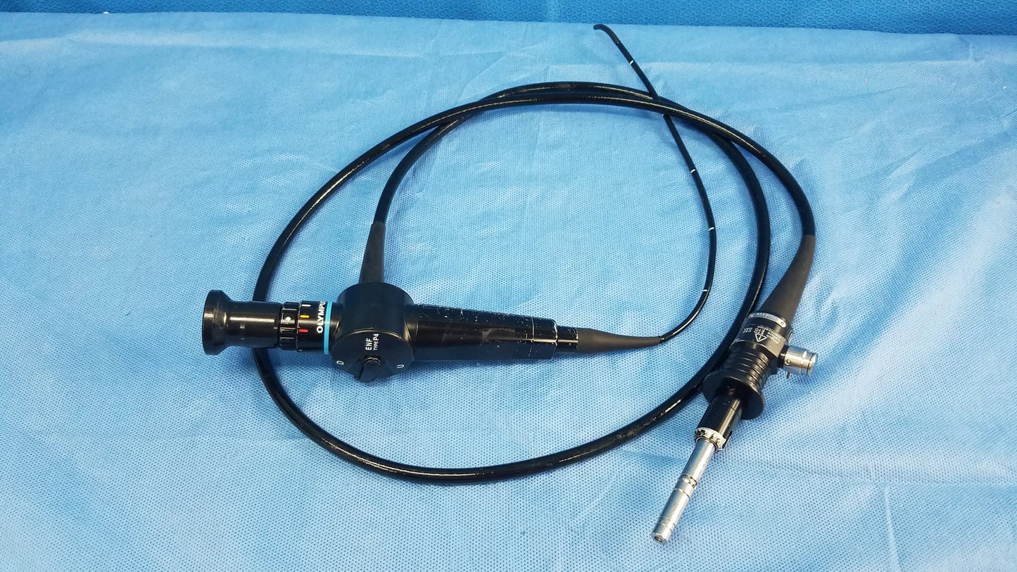 Black Olympus fiber optic endoscope rhino-laryngoscope with flexible fiber optic cable and metallic tip for medical use