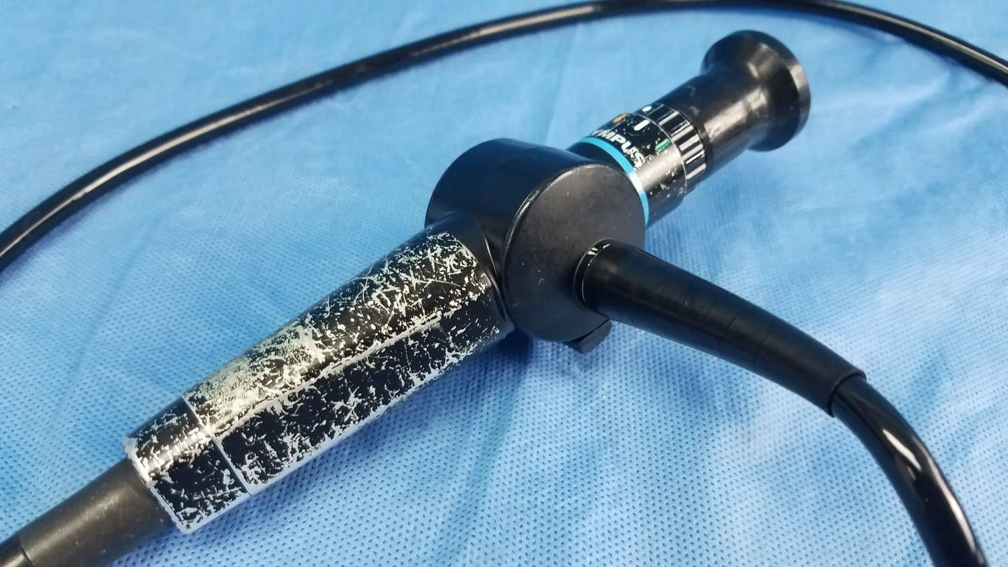 Olympus ENF-P4 Rhino-Laryngoscope flexible fiber optic endoscope with black body and textured silver-speckled grip section