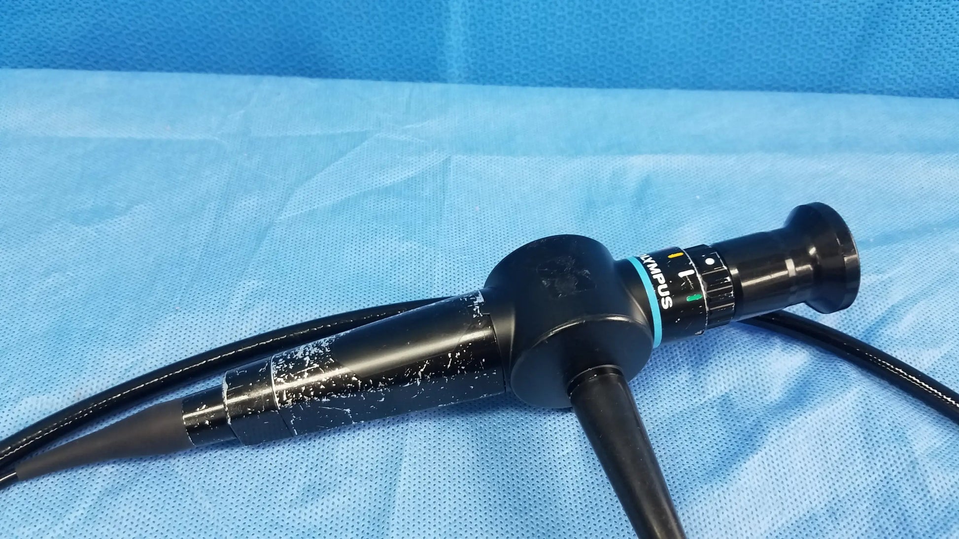 Black Olympus fiberscope endoscope Rhino-laryngoscope ENF Type P4 with flexible fiber optic and textured metallic grip