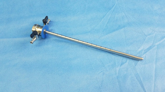 Silver olympus germany a20914a 22.5fr cysto-urethroscope sheath with blue handle and measurement lines endoscopic instrument component