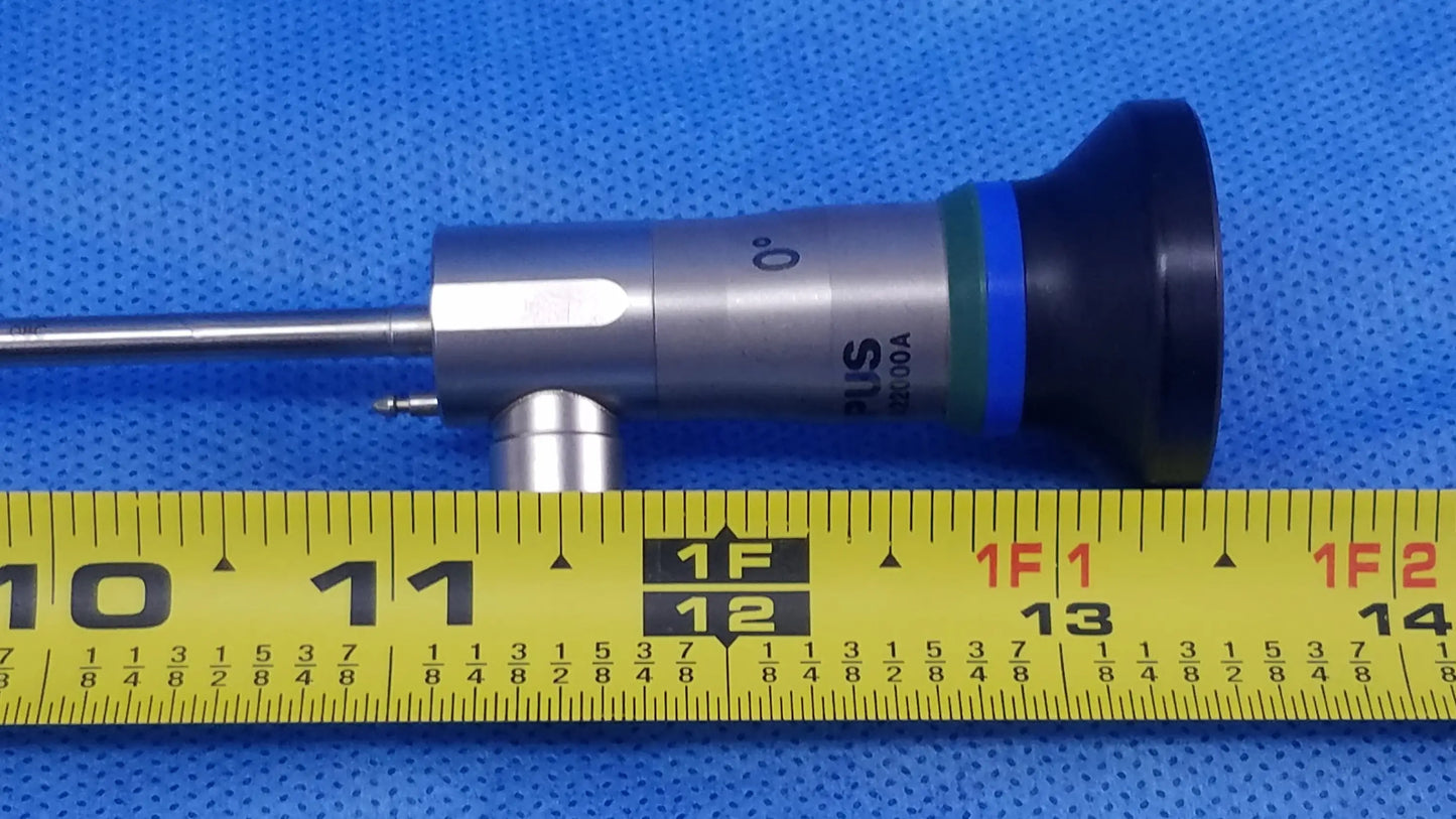 Silver surgical endoscope with black tip and blue-green band marked plus 0° compatible olympus cystoscopic a22000a