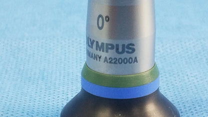 Silver olympus a22000a surgical microscope objective lens with green and blue rings for compatible olympus cystoscopic systems