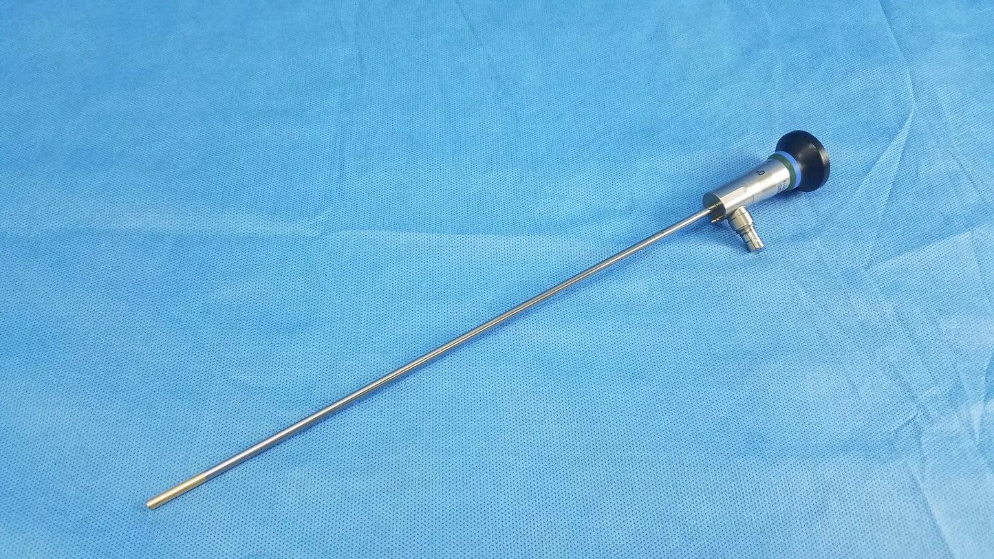 Silver surgical endoscope with black-tipped handle and metallic shaft compatible olympus cystoscopic a22000a system