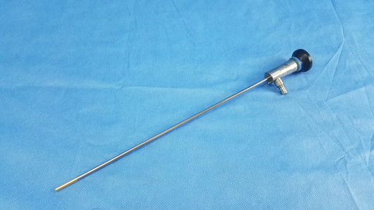 Silver surgical endoscope with black-tipped handle and metallic shaft compatible olympus cystoscopic a22000a system