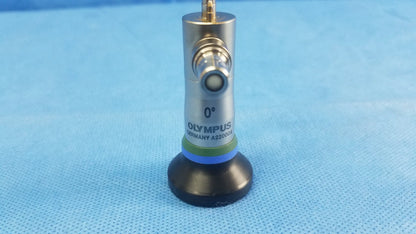 Olympus Germany A22000A 0° degree autoclave cystoscope with metallic body, black base, and green-blue ring for compatible Olympus cystoscopic systems