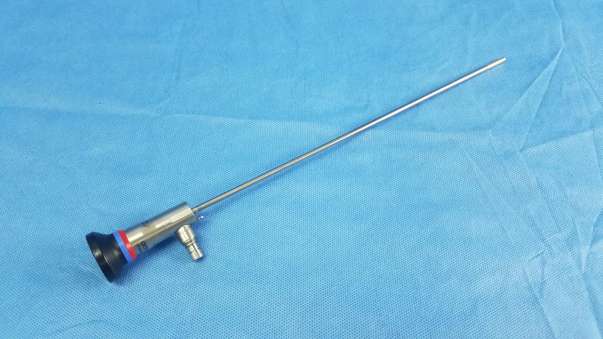 Silver surgical endoscope with black red blue circular headpiece compatible Olympus cystoscopic a22002a for cystoscopic systems