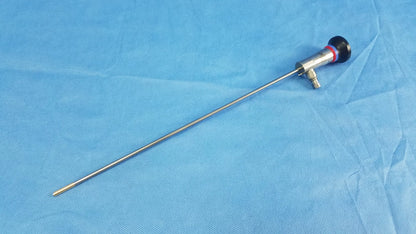 Silver surgical endoscope with black and red handle and slender metallic shaft compatible olympus cystoscopic a22002a system
