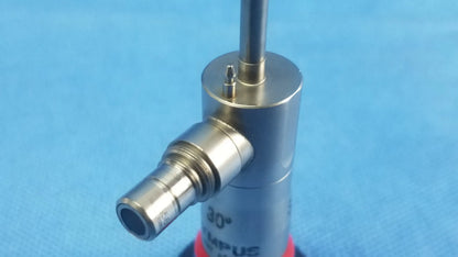 Silver metallic cylindrical autoclave cystoscope with 30-degree angled tip and threaded connection compatible olympus cystoscopic a22002a