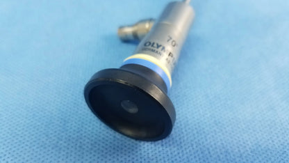Black and silver Olympus endoscopic rigid telescope A22003A with cylindrical metal body labeled Olympus Germany