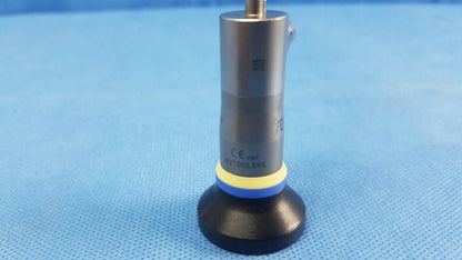 Silver cylindrical rigid telescope with black rubber base and yellow-blue ring compatible olympus endoscopic systems