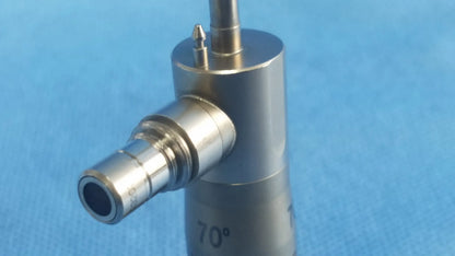 Silver metallic rigid telescope with 70-degree angled tip and threaded connections compatible olympus endoscopic systems