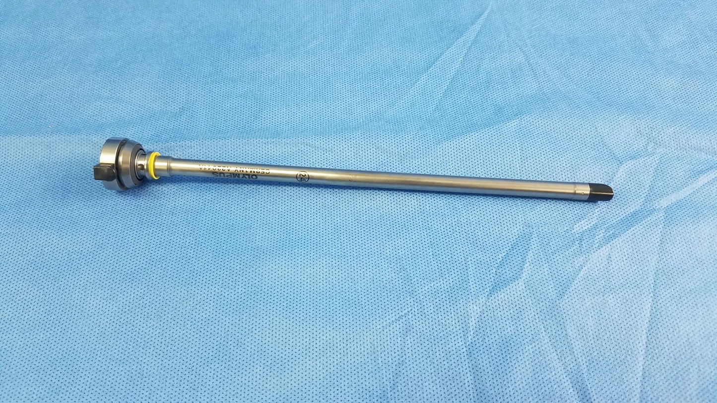 Stainless steel olympus germany a22041a hysteroscopic inner sheath with threaded handle and yellow ring accent instrument component