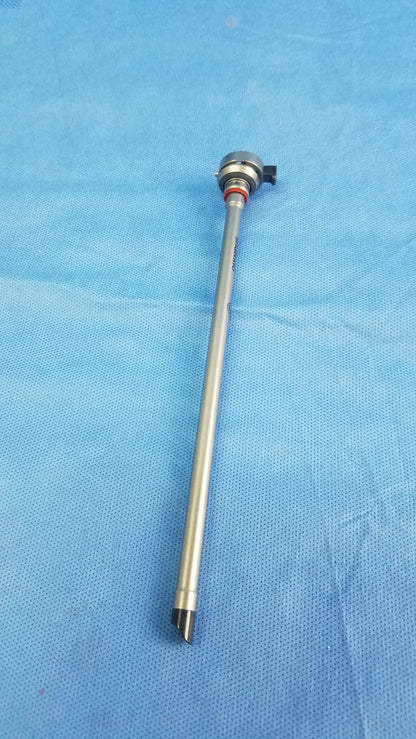 Silver metallic 26fr resection sheath instrument component with slender shaft black-tipped end and small black knob from olympus germany