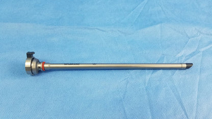 Silver metallic 26fr resection sheath instrument component with black-tipped end and engraved olympus germany branding