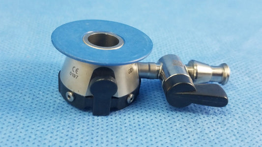 Olympus Germany A22054A irrigation port endoscopic instrument component with blue top metallic body and black handles compatible Olympus