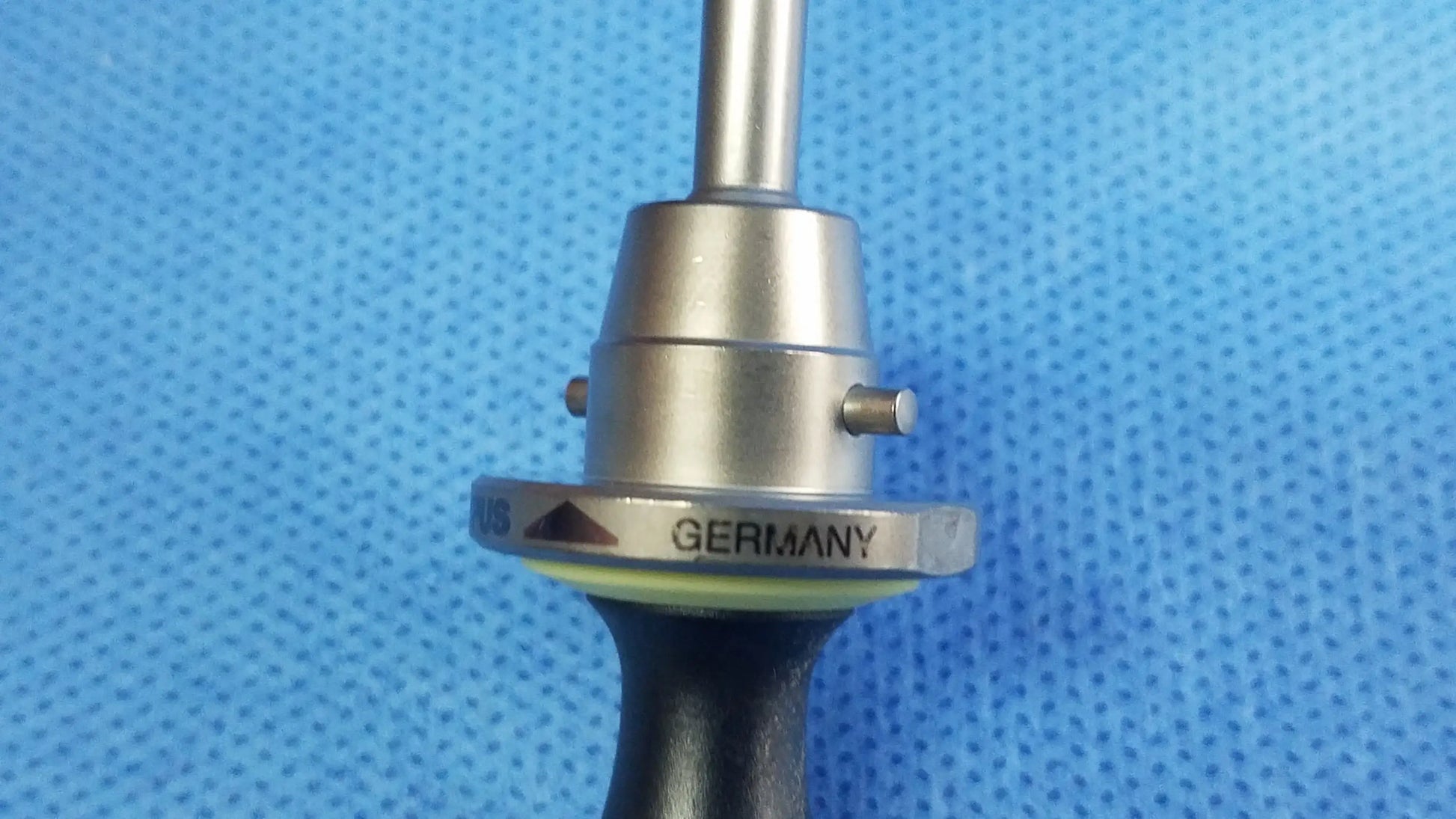 Silver metal instrument component with germany engraving compatible olympus standard obturator A22081A collar detail