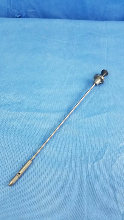Silver surgical endoscope with black-tipped handle and metallic shaft featuring Olympus Germany A22087A obturator deflecting tip