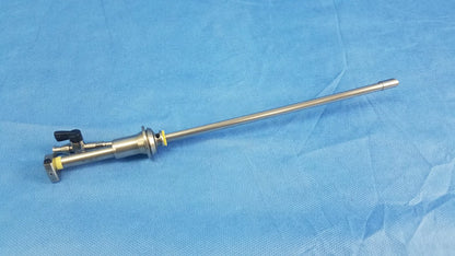 Stainless steel working insert a42091a with long slender shaft and black handles in richard wolf hystero-resectoscope tray