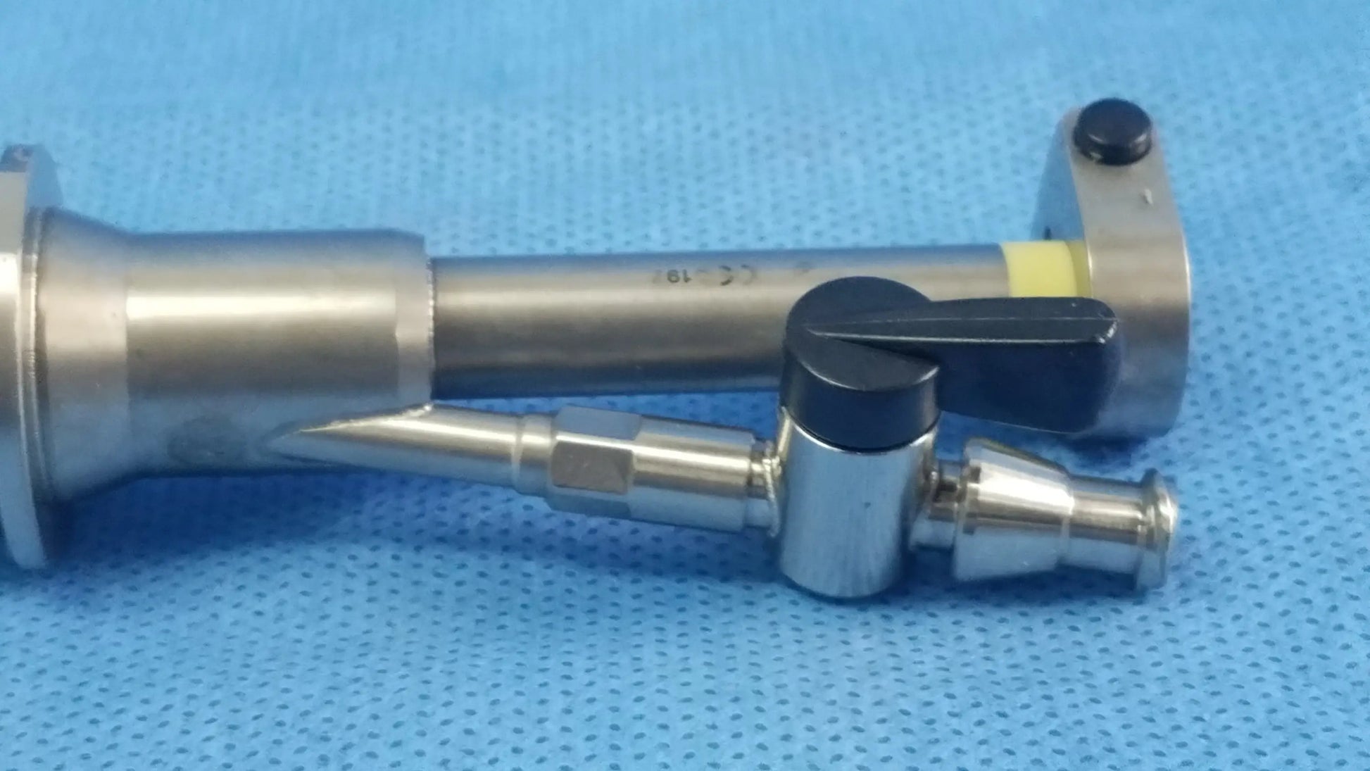 Stainless steel working insert with black plastic handle and yellow stripe for Richard Wolf A42091A hystero-resectoscope