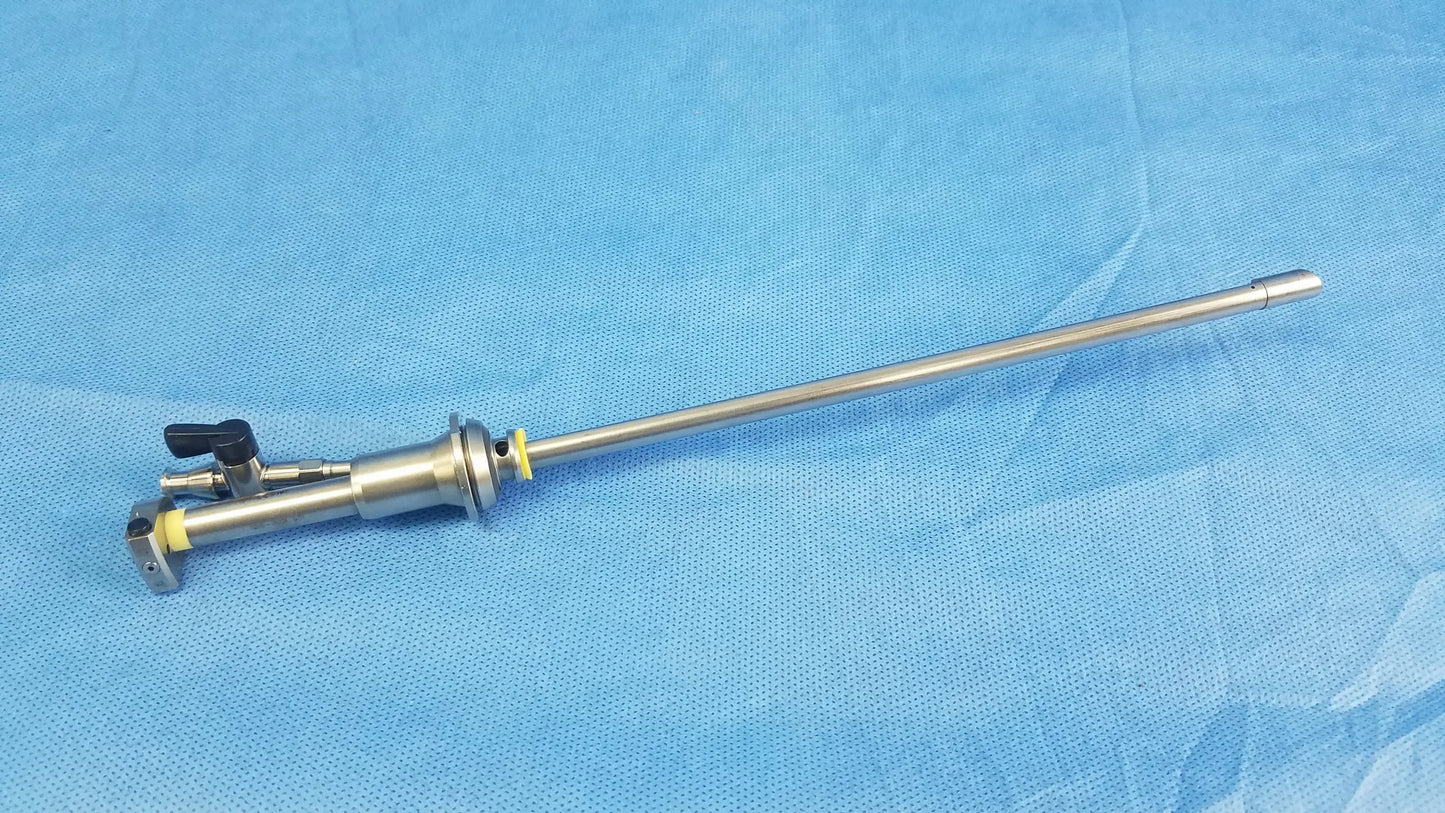 Stainless steel working insert with black handle and yellow accents for richard wolf a42091a hystero-resectoscope tray