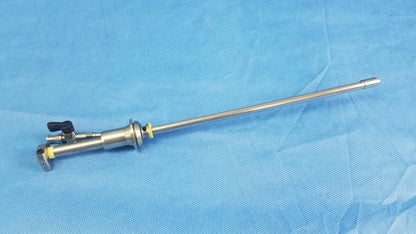 Stainless steel working insert with black handle and yellow accents for richard wolf a42091a hystero-resectoscope tray