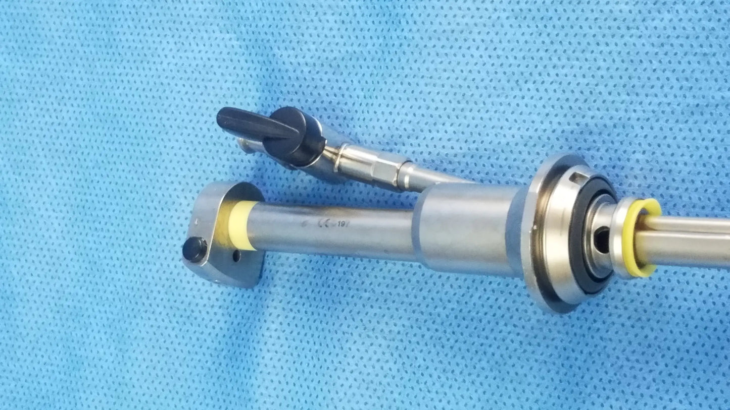 Silver surgical working insert with black handle and yellow seals for richard wolf a42091a hystero-resectoscope tray