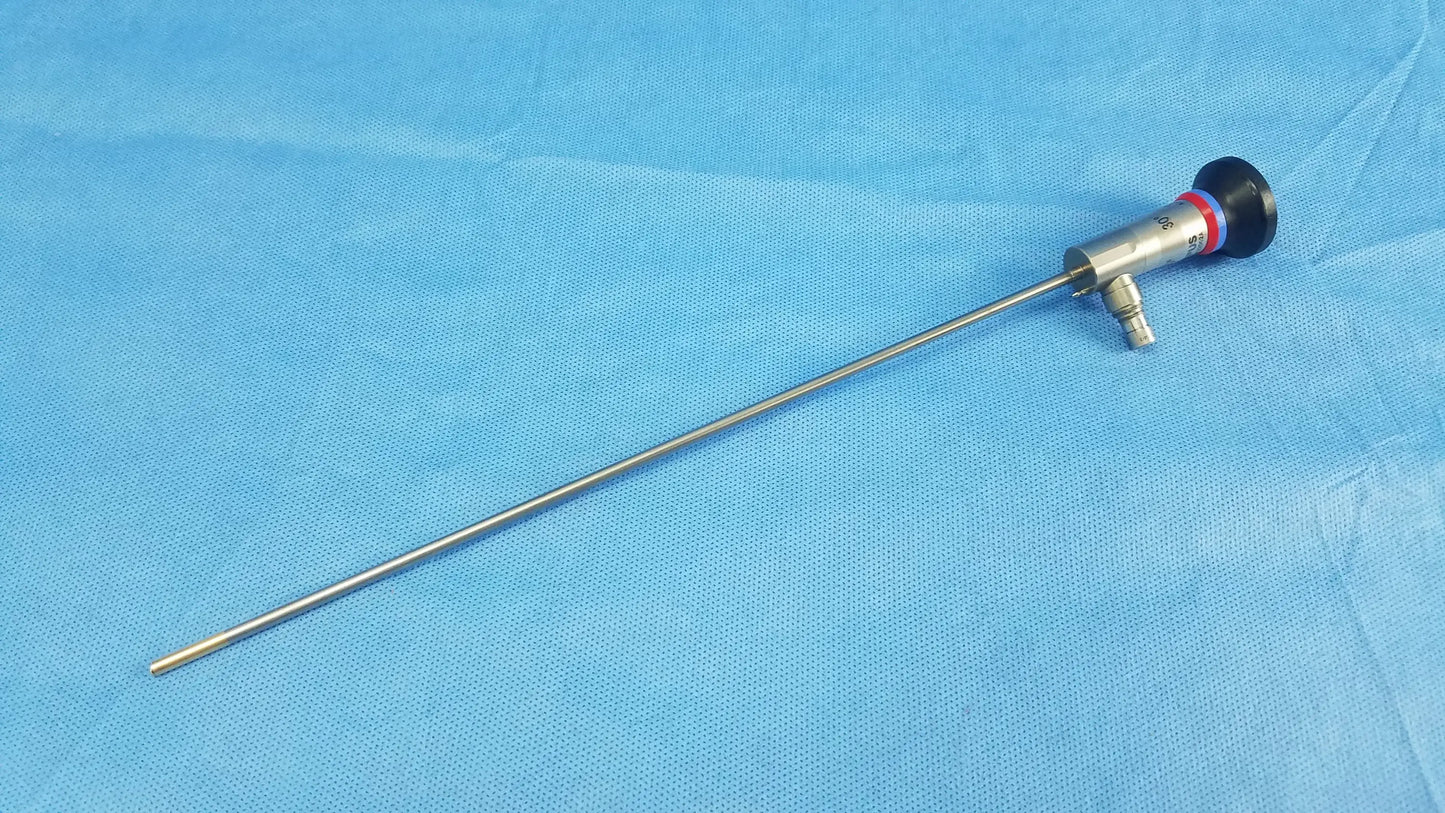 Silver surgical endoscope with black and red handle and slender metallic shaft compatible olympus cystoscopic a22002a