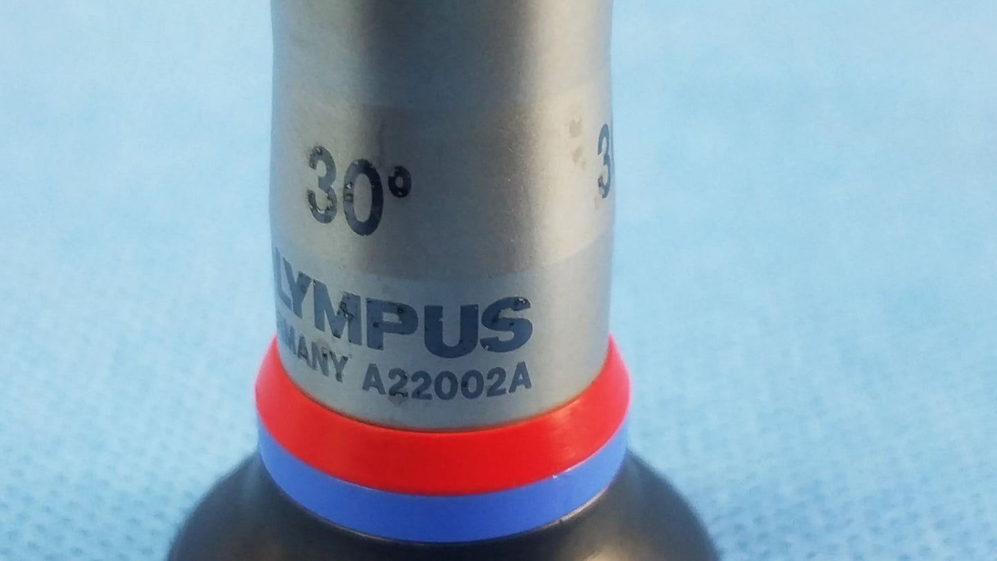 Silver olympus a22002a autoclave cystoscope lens with 30 degree angle and red and blue rubber rings compatible olympus cystoscopic systems