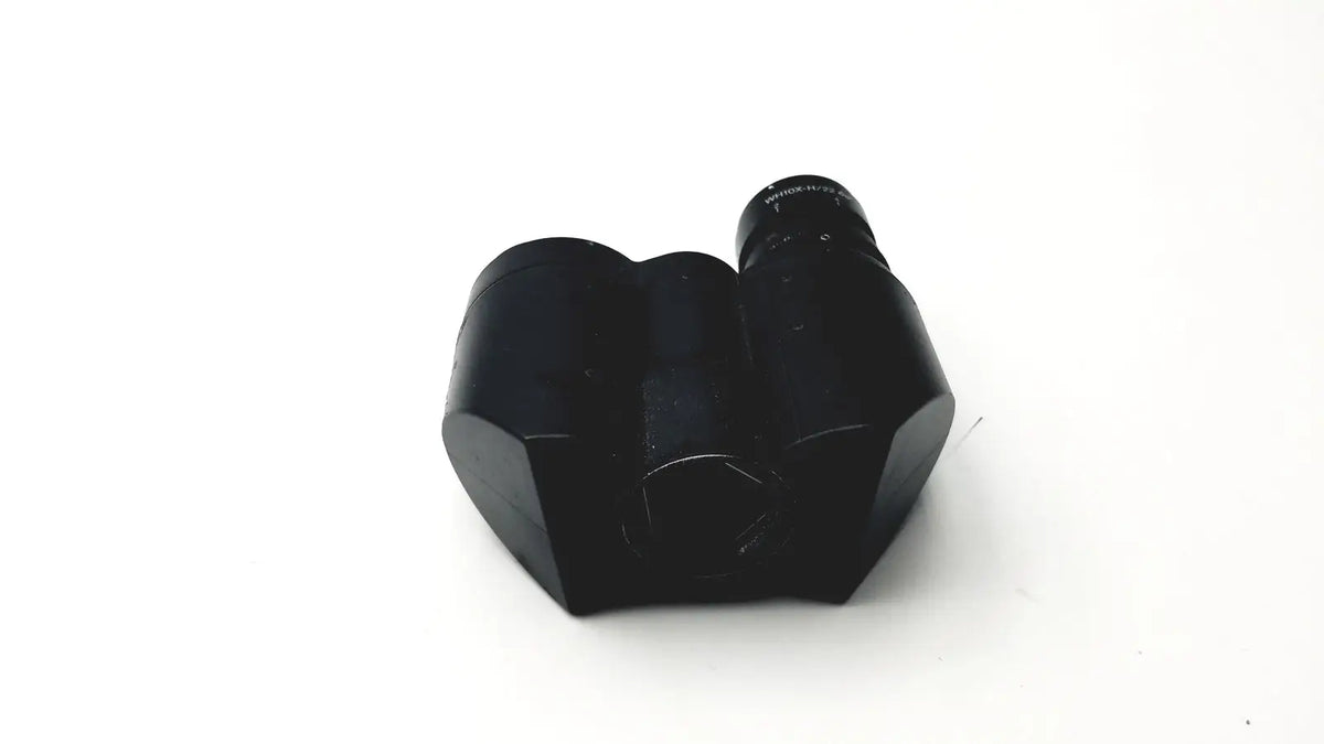 Black hexagonal metal adapter with cylindrical protrusion for olympus japan microscope head wh10x-h/22