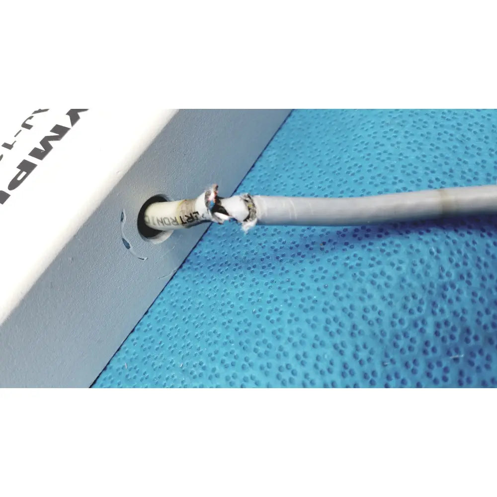 Gray damaged power cord with exposed wires at the back of olympus maj-1258 ues-40 pedal foot switch outlet cover
