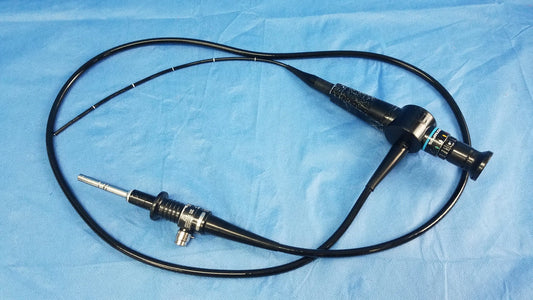 Black Olympus Medical Systems ENF-P4 flexible fiber optic rhino-laryngoscope endoscope with coiled cable and metallic parts