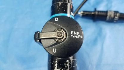 Olympus medical systems black enf p4 flexible fiber optic rhino-laryngoscope endoscope with textured dial and blue accent ring