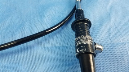 Black olympus medical systems flexible fiber optic endoscope with metallic tip and labeled housing for rhino-laryngoscopy