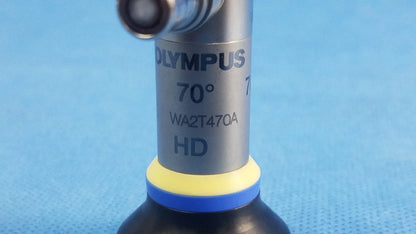 Olympus OES Elite wa2t470a hd rigid telescope objective lens with metallic body and yellow-blue ring