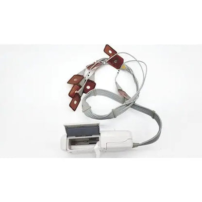 White plastic eeg headband with gray straps and brown electrode pads for olympus re-1 endocapsule recorder lead set