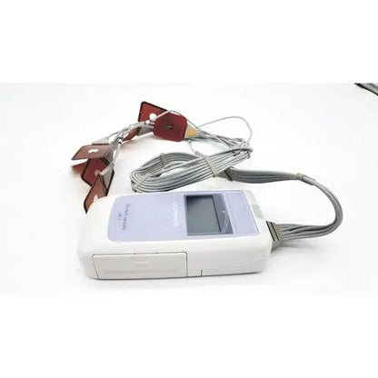 White portable endocapsule recorder with gray cables and red electrode pads lead set olympus re-1 endocapsule