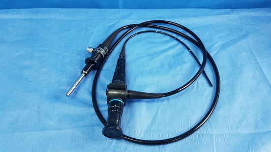 Black Olympus rhino-laryngoscope ENF-P4 flexible fiber optic endoscope with metallic tip and blue accent ring