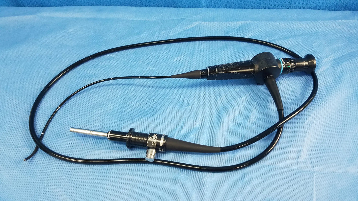 Black Olympus rhino-laryngoscope ENF-P4 fiber optic endoscope with flexible coiled cable and metallic tip components