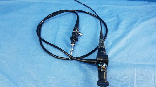 Black Olympus Rhino-Laryngoscope flexible fiber optic endoscope with metallic joints and Steris branding on housing