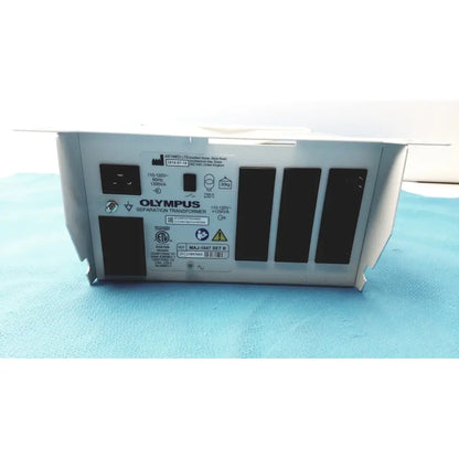 Silver olympus separation transformer maj-1647 set b back panel with black ventilation slots and labeled specifications