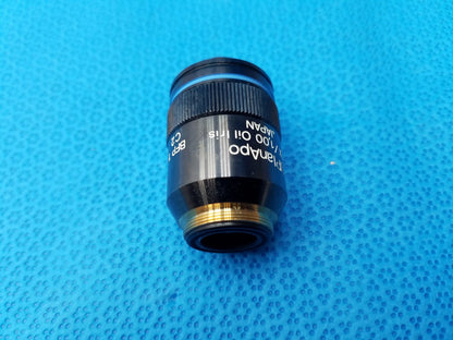 Olympus uplanapo 40x microscope objective black oil immersion lens with gold threaded mount and numerical aperture 1.00 marked japan