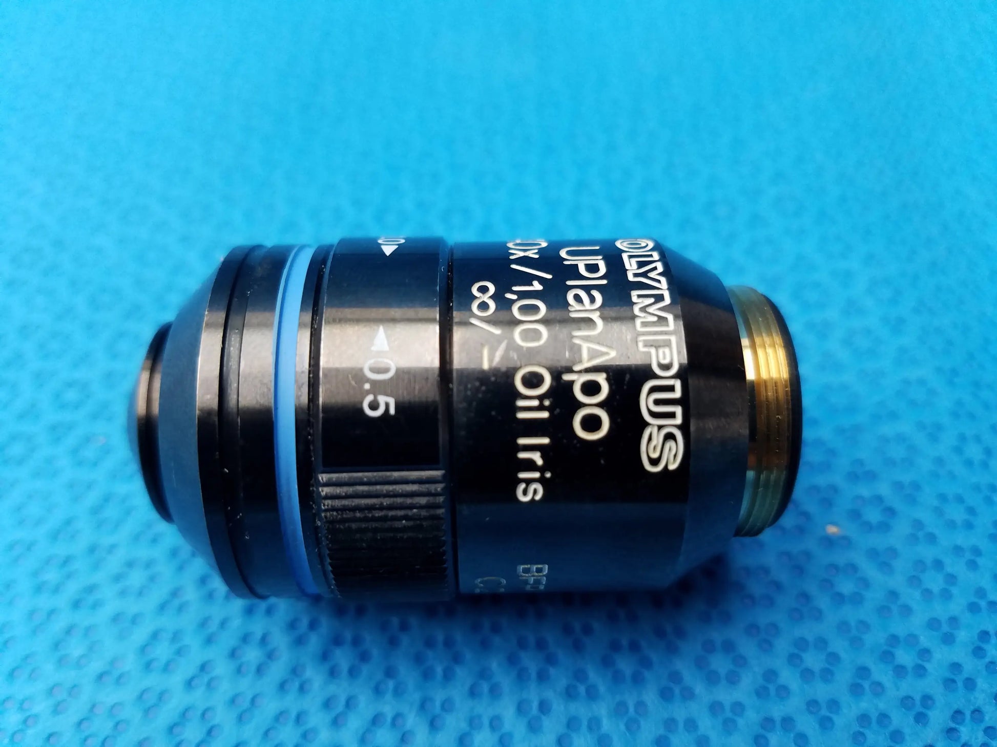 Black Olympus planapo 10x 0.50 oil immersion microscope objective lens with gold mount and blue ring for Olympus UPlanApo 40x