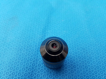Black cylindrical microscope objective with metallic rim and aperture compatible olympus uplansapo 10x lens