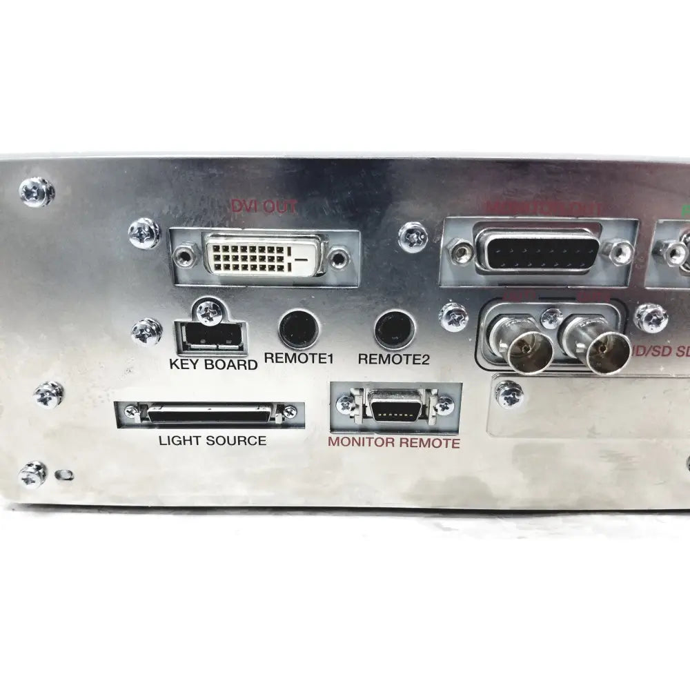 Back view of silver metallic olympus visera elite video system otv-s190 with dvi vga hdmi and multiple connectivity ports
