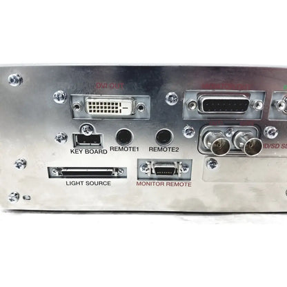 Back view of silver metallic olympus visera elite video system otv-s190 with dvi vga hdmi and multiple connectivity ports