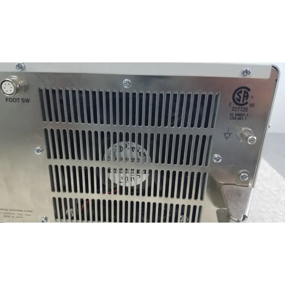 Stainless steel olympus visera elite xenon clv-s190 light source back panel with vertical slotted ventilation grille and safety logos